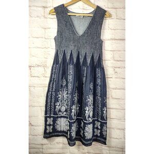 Max Studio Smocked Sleeveless Dress Womens M Blue Y2K Babydoll Grunge 90s Retro
